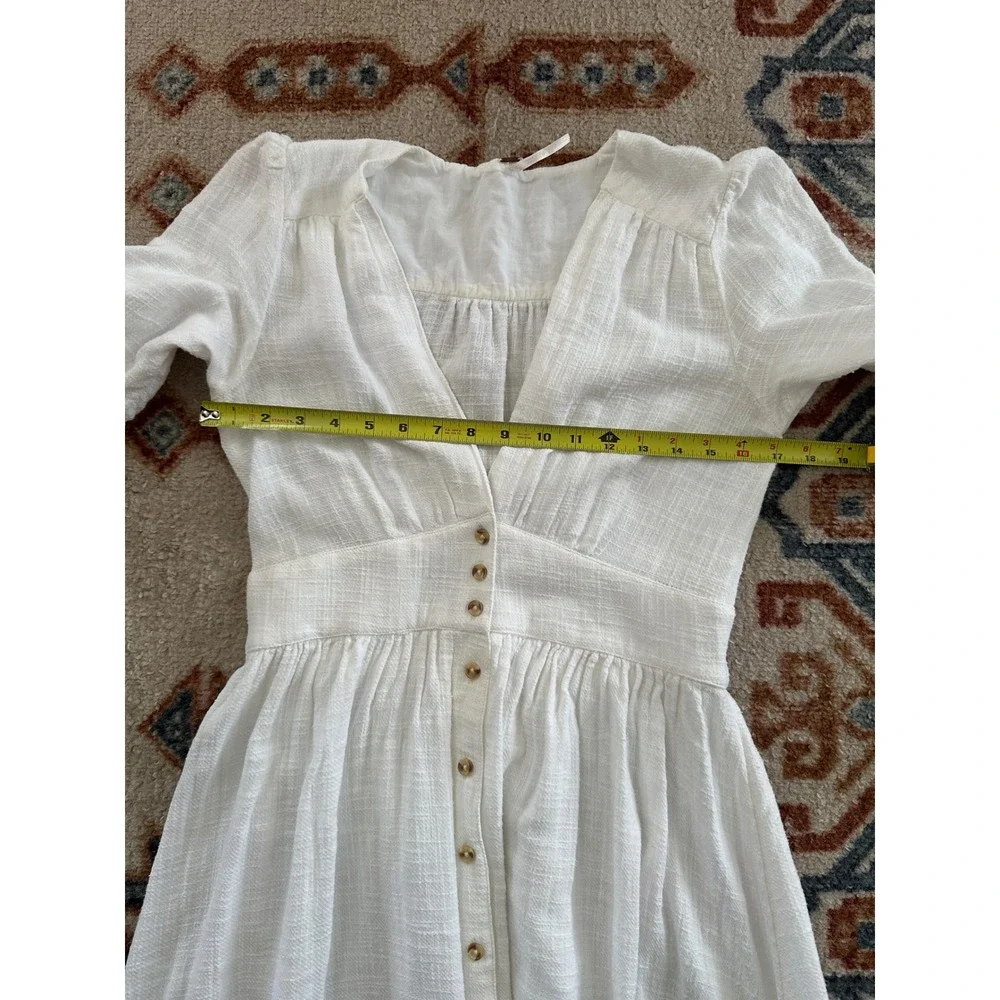 Free People White Cotton V-Neck Button Front Midi Dress Coquette Boho Small